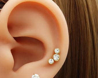 16g Surgical Steel CZ Gem Climber Ear Stud Flat Back Cartilage Piercing