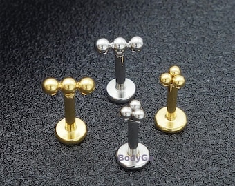 18g 16g Surgical Steel Triple Ball Internally Threaded Tragus Helix Cartilage Labret Stud Piercing