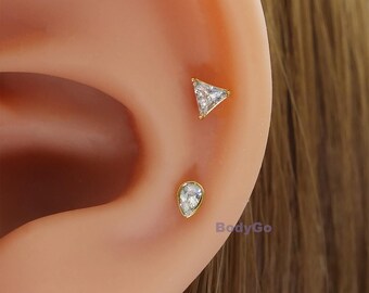 18g Surgical Steel Triangle Teardrop Droplet Gem Labret Ear Stud Cartilage Helix Piercing