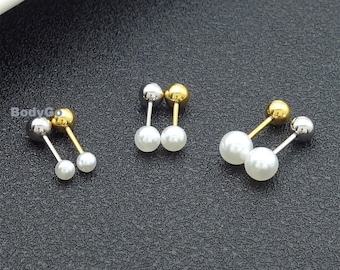 Pendientes minimalistas de acero inoxidable con perlas sintéticas y cierre de rosca