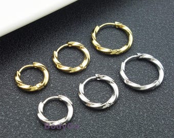 Twisted Gold Hoop Earrings Stainless Steel  Mobius Huggies