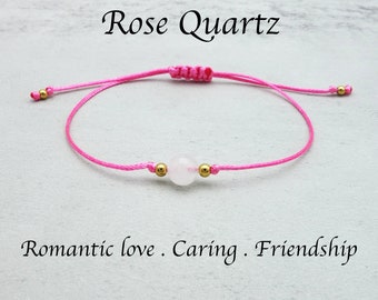 Simple Delicate Rose Quartz Single Bead Crystal knotted Bracelet Build Your Jewellery Customisable