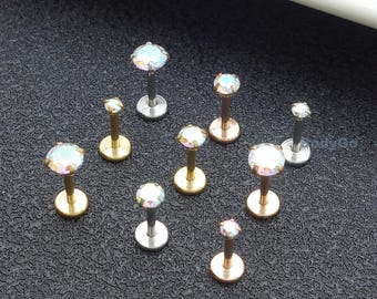 16g Surgical Steel Zirconia Rainbow Gem Tragus Helix Cartilage Labret Stud Piercing