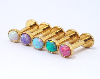 2pcs 16g Surgical Steel Opal Internally Threaded Tragus Helix Cartilage Labret Stud Piercing