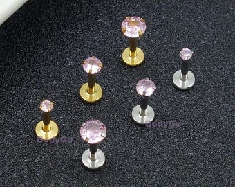 16g Surgical Steel Zirconia Pink CZ Gem Tragus Helix Cartilage Labret Stud Piercing