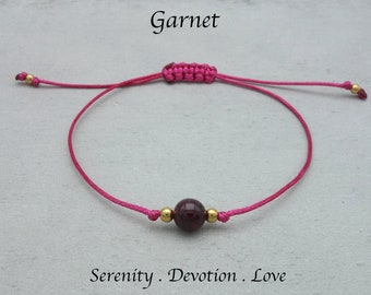 Simple Delicate Garnet Single Bead Crystal knotted Bracelet Build Your Jewellery Customisable