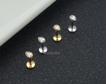 18g Surgical Steel Teardrop Droplet Gem Cubic Zirconia Labret Ear Stud Cartilage Helix Piercing