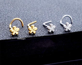 20g Surgical Steel Flower L Shape Screw Shape Nose Stud Ring Nostril Piercing
