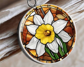 Daffodil Birth Flower Necklace: Stained Glass Personalized Pendant