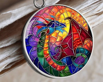Dragon Pendant Necklace: Faux Stained Glass Fantasy Jewelry