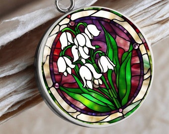Lily of the Valley Necklace: May Birth Flower Stained Glass Pendant