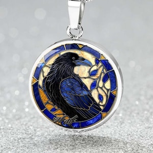 Personalized Raven Necklace: Faux Stained Glass, Goth Jewelry