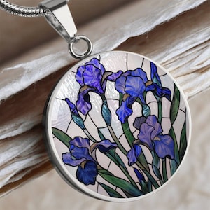 Iris Birth Flower Necklace | Faux Stained Glass Personalized Pendant Necklace