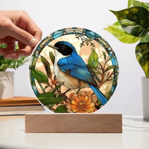 Fairy Wren Acrylic Plaque: Stained Glass Style Bluebird Decor