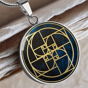 Fibonacci Spiral Necklace / Golden Ratio Pendant - Blue