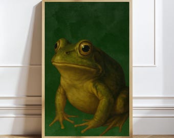 Japanese Frog Art Print: Antique Bathroom Decor, Maximalist Style