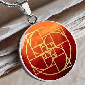 Fibonacci Spiral Necklace / Golden Ratio Pendant - Red