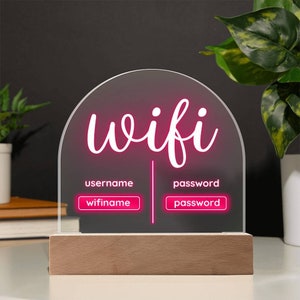 Acrylic WIFI Sign with Wooden Base - Hotel, Airbnb Decor
