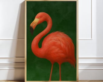 Bright Pink Flamingo Print: Emerald Green Maximalist Pop Art