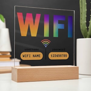 Acrylic WIFI Sign with Wooden Base: Airbnb, Hotel Decor