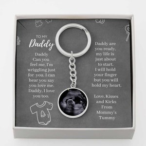 Daddy To Be Keepsake Gift From Baby Bump | New Dad Gift | Pregnancy Scan Keychain | Sonogram Keychain for Daddy | Ultrasound Gift