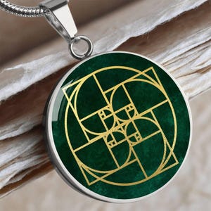 Fibonacci Spiral Necklace / Golden Ratio Pendant - Green