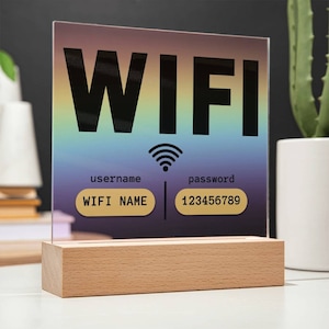 Acrylic WIFI Sign with Wooden Base: Airbnb, Hotel Decor