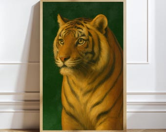 Emerald Green Tiger Art Print: Modern Maximalist Animal Decor