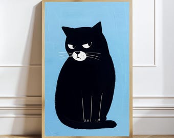 Grumpy Cat Art Print: Funny Moody Black Cat Portrait