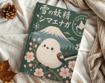 Shimaenaga Hardcover Journal, Hokkaido Snow Fairy Bird Diary, Sakura Blossoms, Kawaii Japan Gift