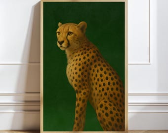 Cheetah Art Print: Emerald Green Modern Maximalist Decor