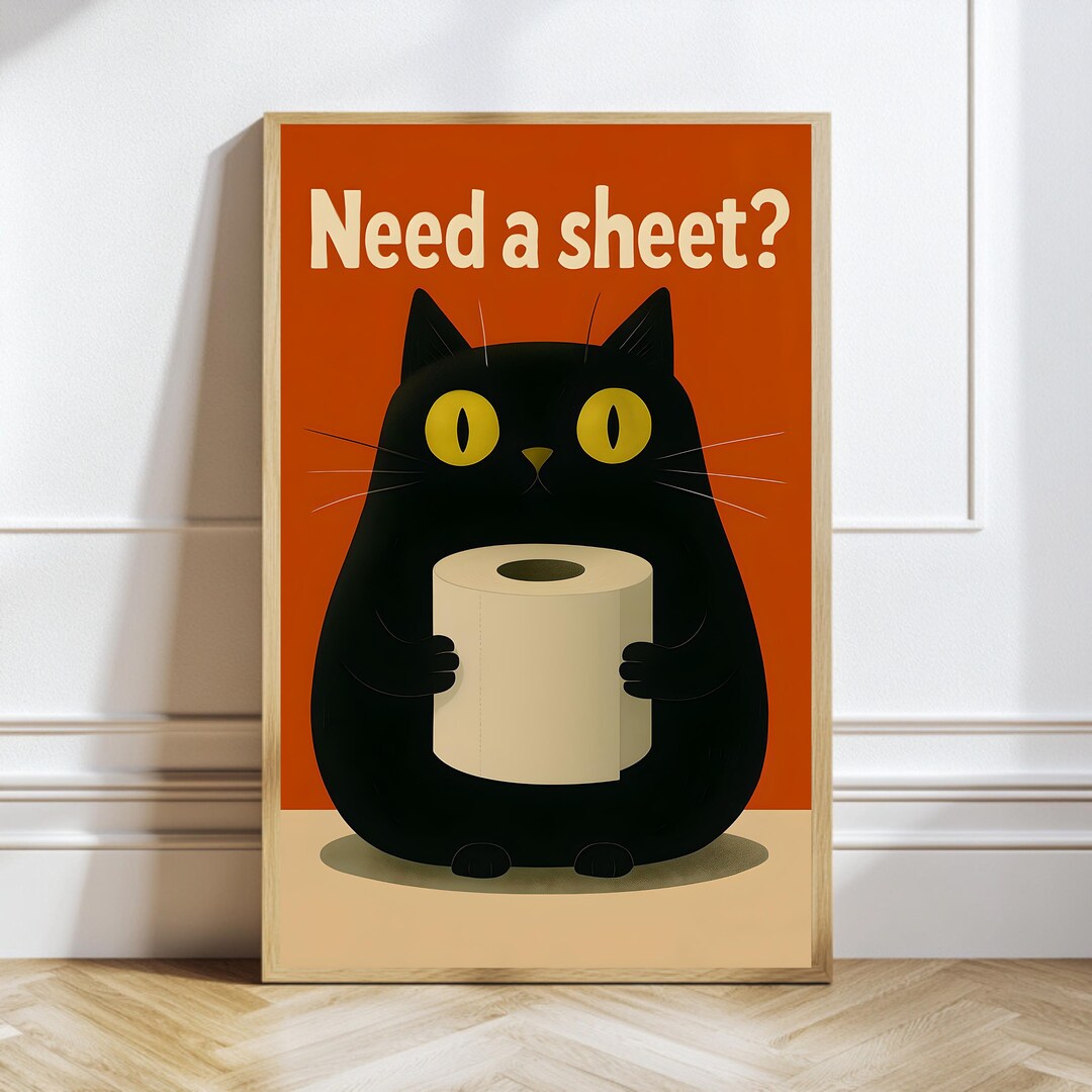 Funny Black Cat Toilet Poster | Cute Kitten Illustration | Bathroom ...