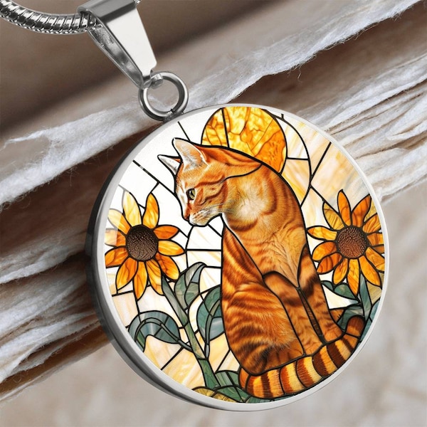 Ginger Cat Faux Stained Glass Necklace | Ginger Cat Pendant