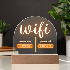Personalized WIFI Acrylic Sign with Wooden Base: Airbnb, Hotel Decor