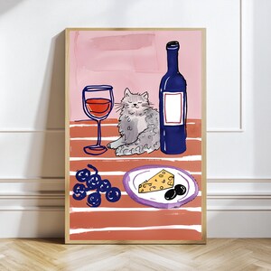 Mid Century Cat Poster | Retro Wall Art for Kitchen or Bar | Bar Cart Decor | Cute Cat Print | Trendy Dining Room or Office Decor