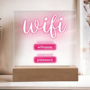 WIFI Acrylic Sign with Wooden Base: Airbnb, Hotel Decor