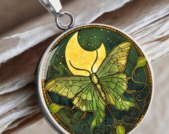 Luna Moth Necklace: Whimsical Bug Jewelry, Sterling Silver Finish