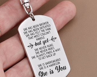 Survivor Keychain Gift: Engraved Stainless Steel Encouragement Keepsake