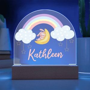 Personalized Rainbow Night Light: Moon & Stars Nursery Decor