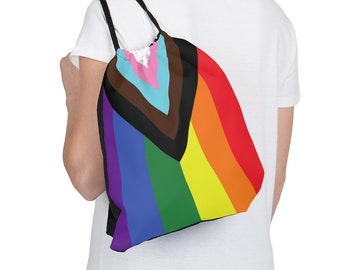 Progress Pride Flag Drawstring Bag, Pride Parade Bag, Pride March Backpack, LGBTQ Plus Drawstring Bag, Pride Month Bag, Inclusion  Equality