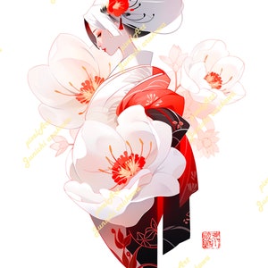 Japonés Art Déco Geisha Matted Print, Geisha Print, Geisha Wall Art, Geisha Roja, Arte Japonés, Geisha Japonesa, Impresión Mate