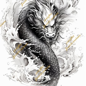 Sumi Dragon with mat, Japanese Dragon Matted Print, Dragon Print , Dragon Wall Art, Dragon, Japanese Art, Japanese Dragon