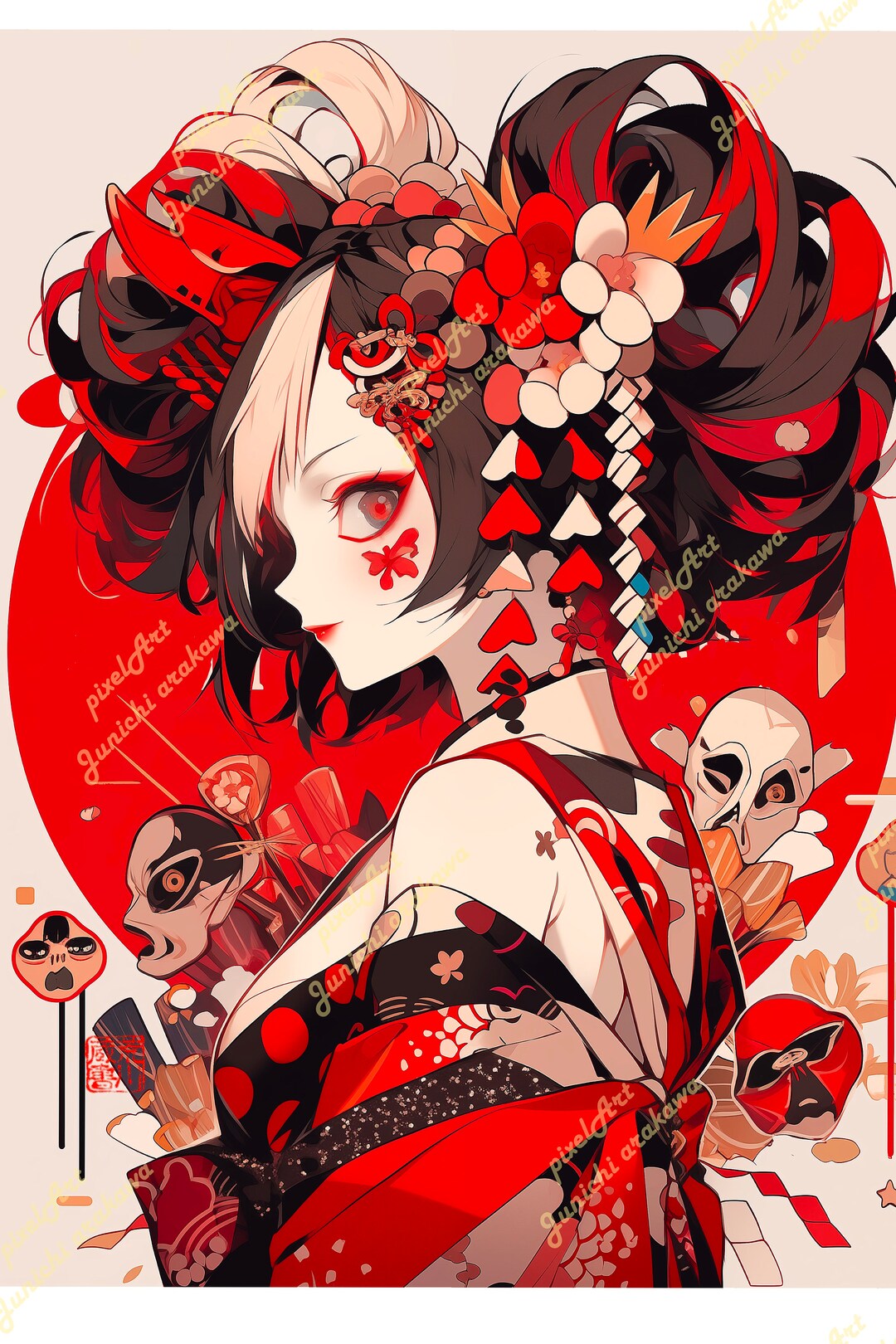 Japanese Art Deco Geisha Matted Print, Geisha Print , Geisha Wall Art