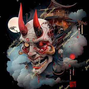 Japanese Hannya Mask Matted Print, Hannya Print, Hannya Mask Wall Art, Red Hannya Mask, Japanese Art, Japanese Hannya, Matted Print