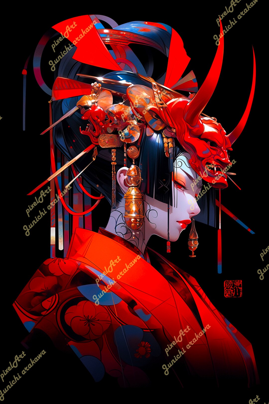 Japanese Art Deco Geisha Matted Print, Geisha Print , Geisha Wall Art