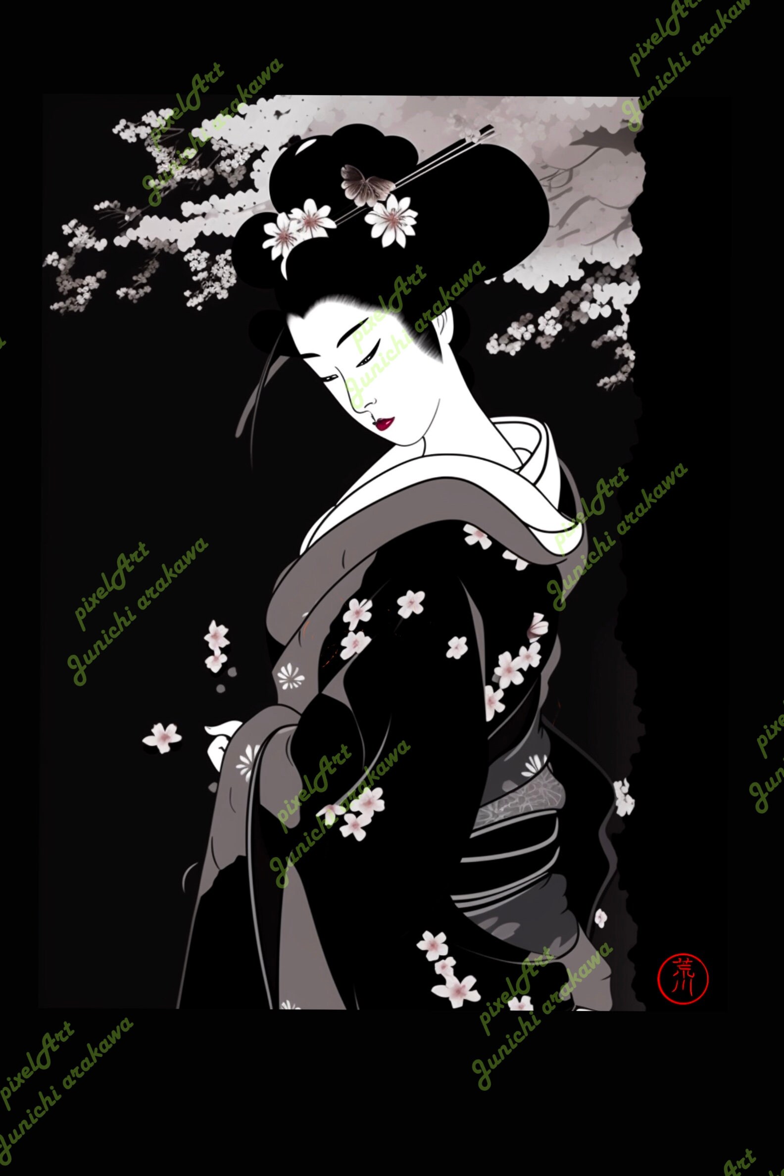 Black and White Geisha,japanese Geisha Matted Print, Geisha Print ...