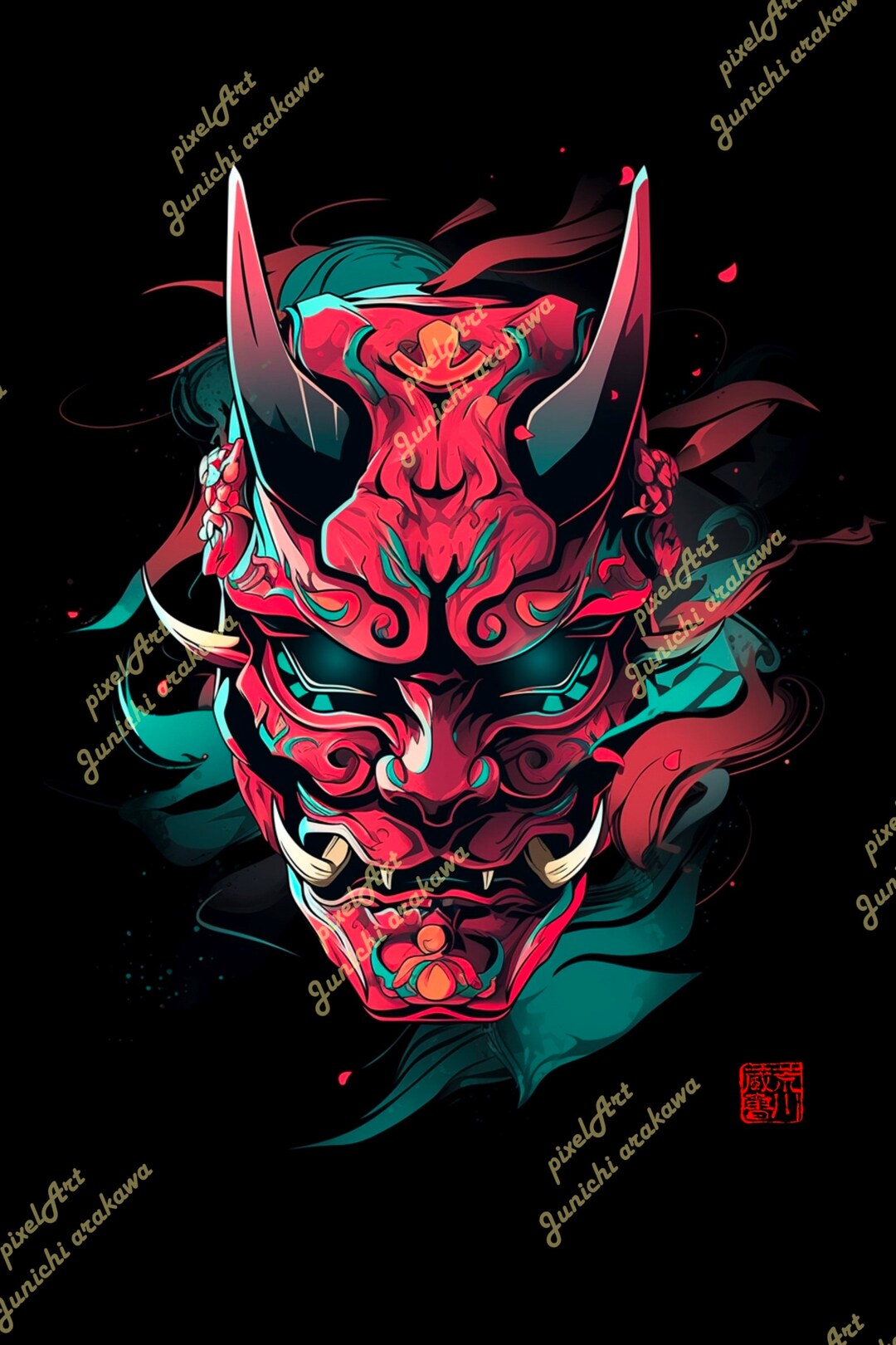 Japanese Hannya Mask Matted Print, Hannya Print, Hannya Mask Wall Art