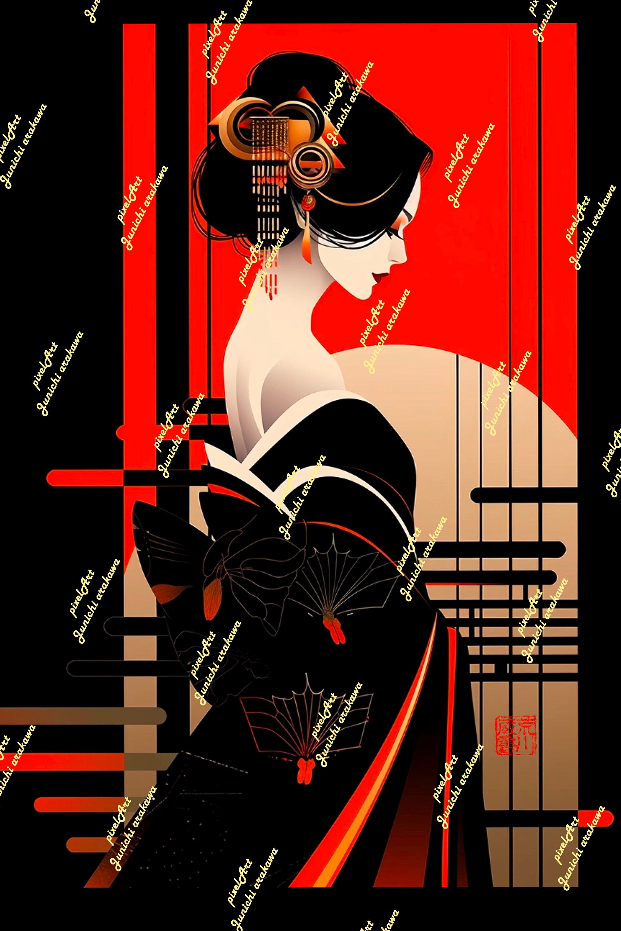 Japanese Art Deco Geisha Matted Print, Geisha Print , Geisha Wall Art