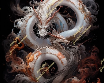 Drachenseite mit Matte, japanischer Drachen mit mattiertem Druck, Drachendruck, Drachenwandkunst, Drache, japanische Kunst, japanischer Drache