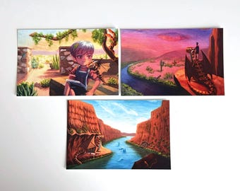 Desert Dragon Art Print Oil Painting Postcards